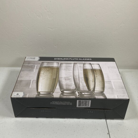 Real Living - Stemless Flute Glasses - Clear - Set of 4 - NWT - Picture 3 of 12